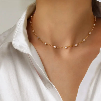 Women's Neck Gold Color Goth Pearl Choker Necklace