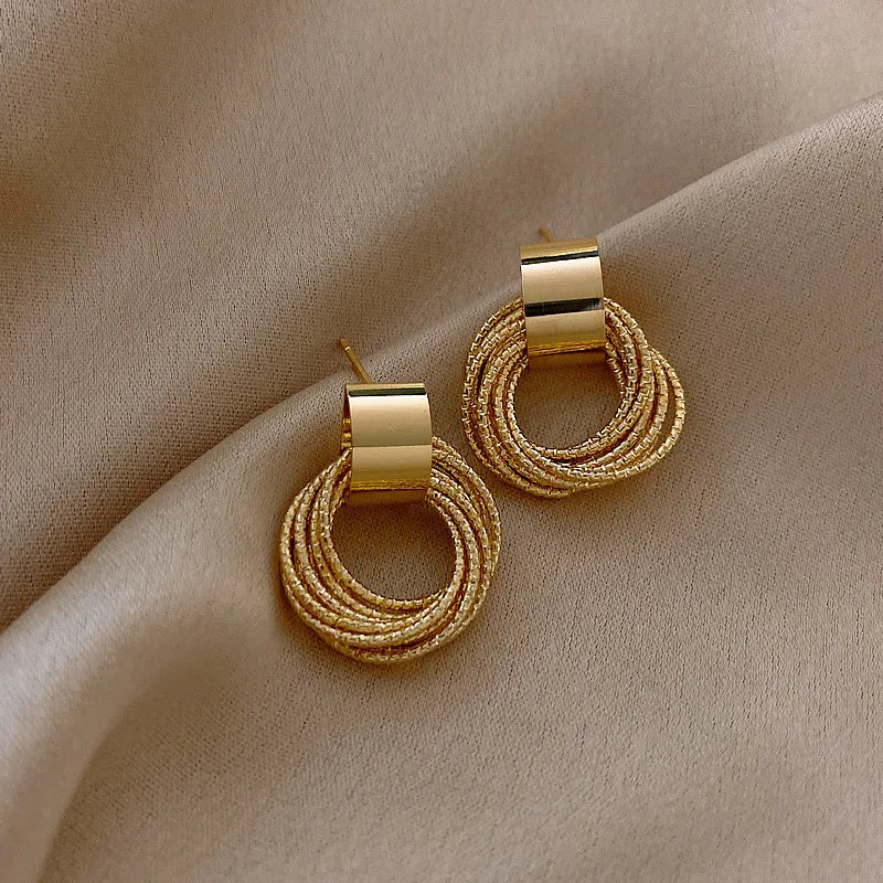 Retro Metal Gold Color Multiple Small Circle Stud Earrings For Women