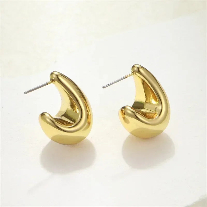 Chunky Drop Earrings For Women Gold Plated Stainless Steel