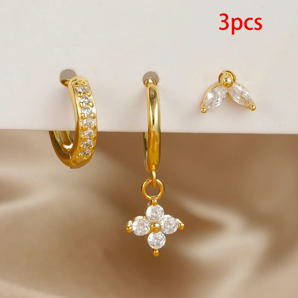 3PCS Stainless Steel Exquisite Zircon Hanging Earrings Set for Women