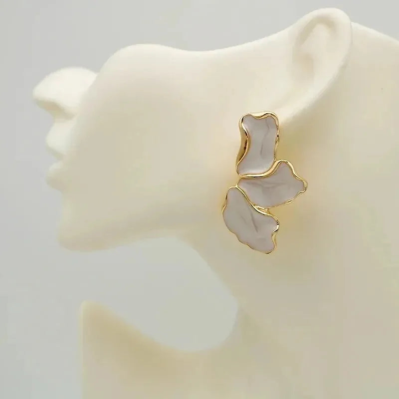 Metal Flower Stud Gold Color Earrings For Women