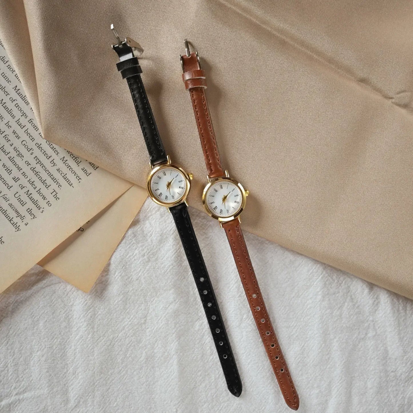 Women Minimalist Small Thin Strap Leather Band Quartz Watches