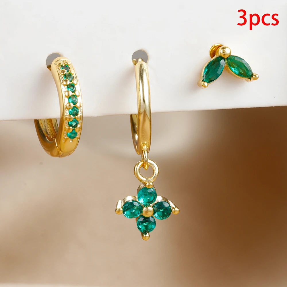 3PCS Stainless Steel Exquisite Zircon Hanging Earrings Set for Women