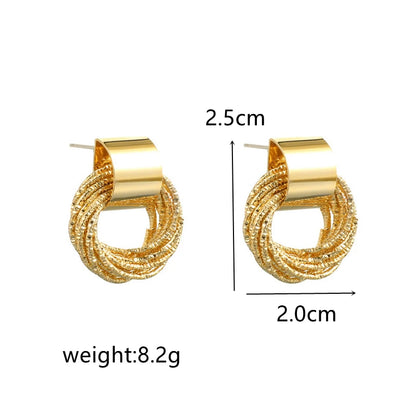 Retro Metal Gold Color Multiple Small Circle Stud Earrings For Women