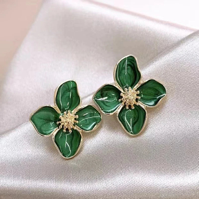 Dropped Glaze Flower Stud Earrings for Women