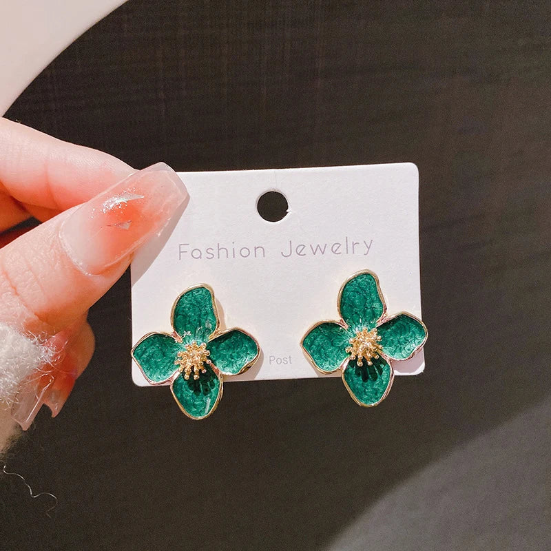 Dropped Glaze Flower Stud Earrings for Women