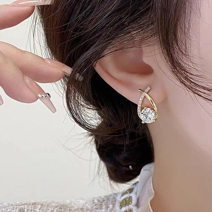 Fashion  Elegant Crystal Cross Stud Earrings For Women