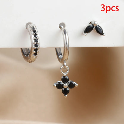 3PCS Stainless Steel Exquisite Zircon Hanging Earrings Set for Women