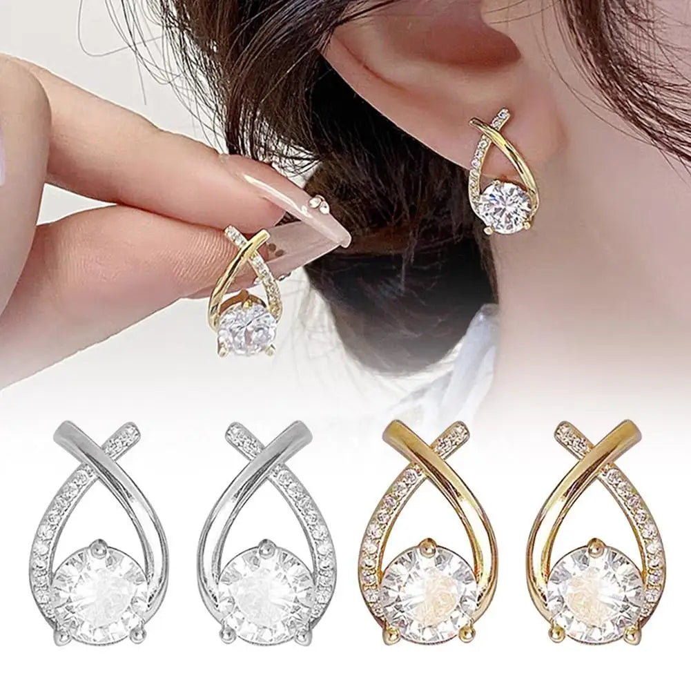 Fashion  Elegant Crystal Cross Stud Earrings For Women