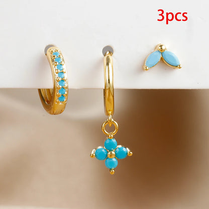 3PCS Stainless Steel Exquisite Zircon Hanging Earrings Set for Women