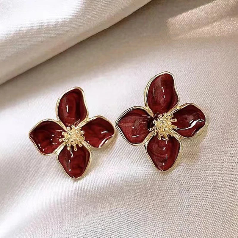 Dropped Glaze Flower Stud Earrings for Women