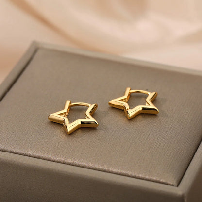 Stainless Steel Star Hoop Earrings For Women