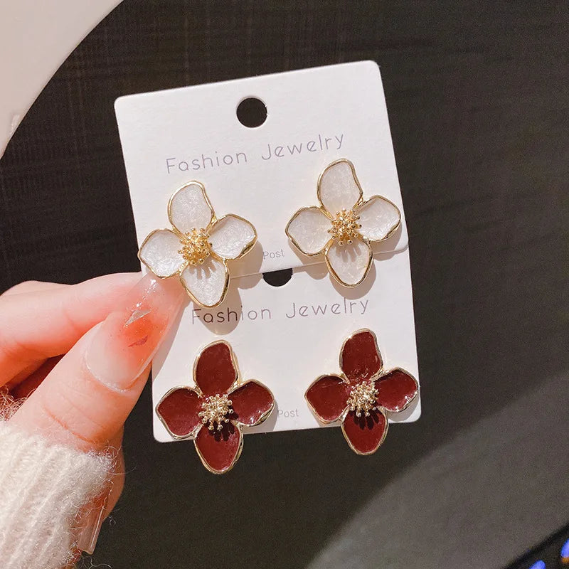 Dropped Glaze Flower Stud Earrings for Women