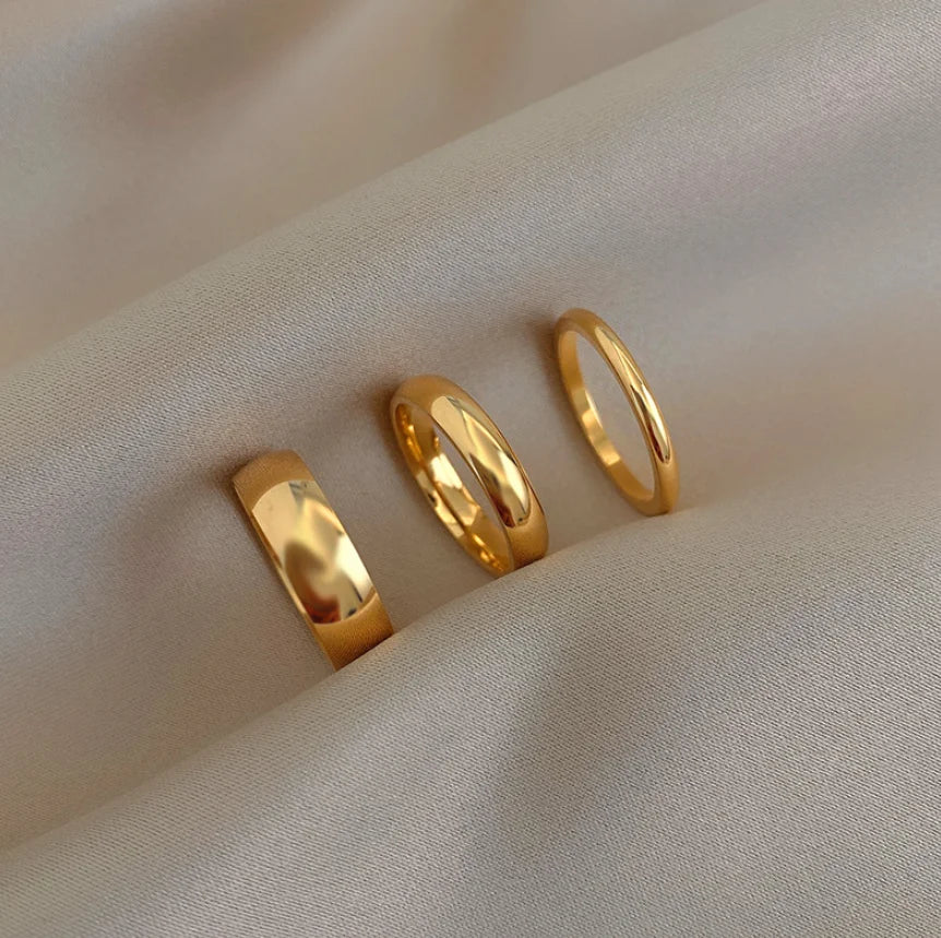 Stainless Steel 18-K Gold Plated Silver Colored Minimalist Rings  For Women