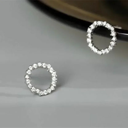 Gold Color Crystal Minimalist and Delicate Small Circle Stud Earrings