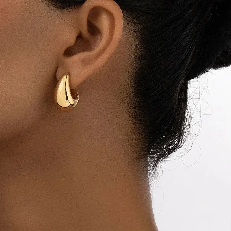 Chunky Drop Earrings For Women Gold Plated Stainless Steel