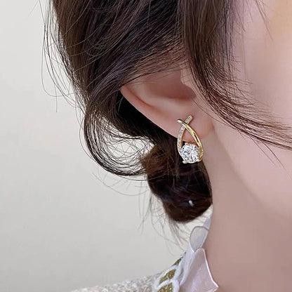 Fashion  Elegant Crystal Cross Stud Earrings For Women