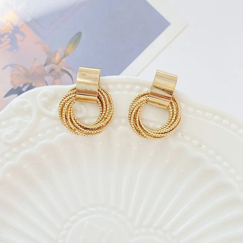 Retro Metal Gold Color Multiple Small Circle Stud Earrings For Women