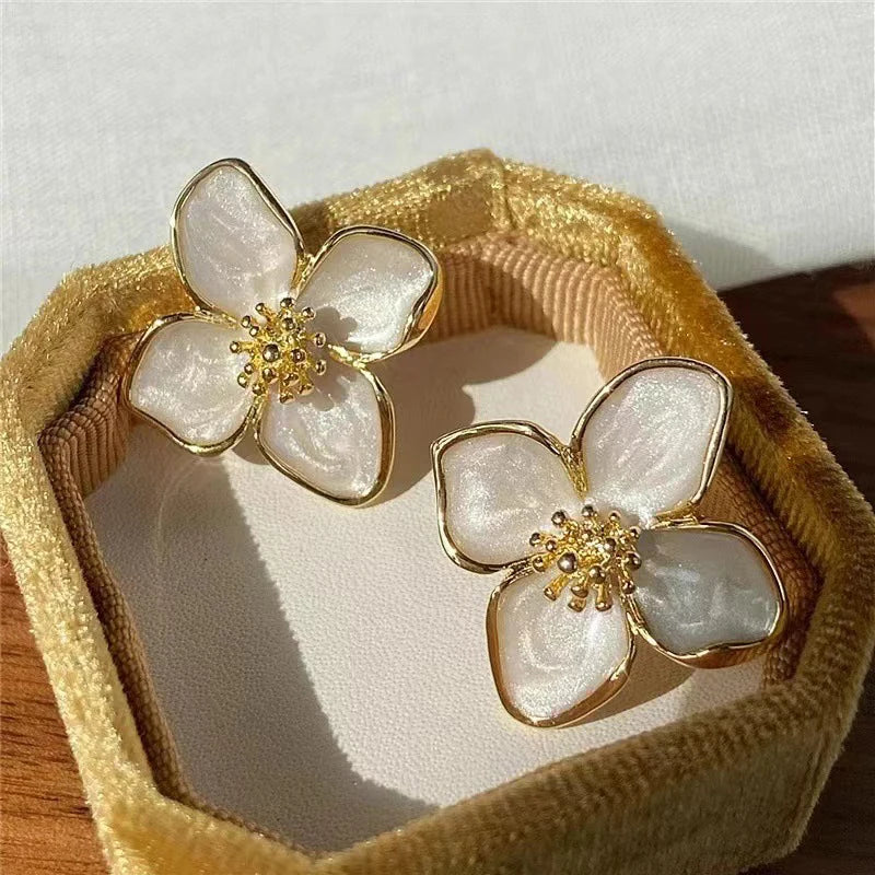 Dropped Glaze Flower Stud Earrings for Women