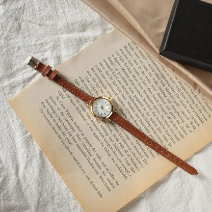 Women Minimalist Small Thin Strap Leather Band Quartz Watches