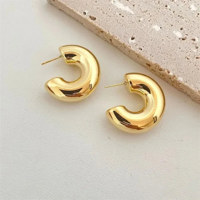 Chunky Drop Earrings For Women Gold Plated Stainless Steel