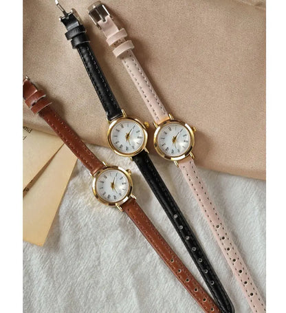 Women Minimalist Small Thin Strap Leather Band Quartz Watches