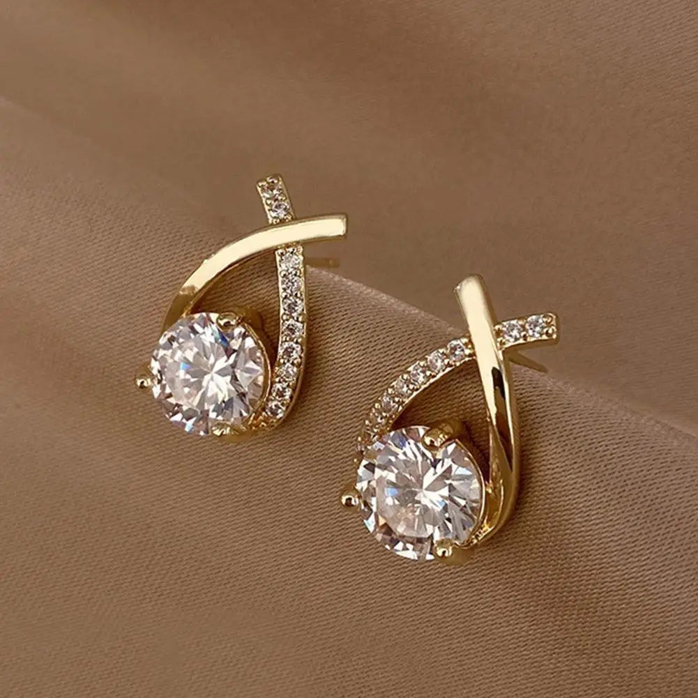 Fashion  Elegant Crystal Cross Stud Earrings For Women