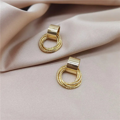 Retro Metal Gold Color Multiple Small Circle Stud Earrings For Women