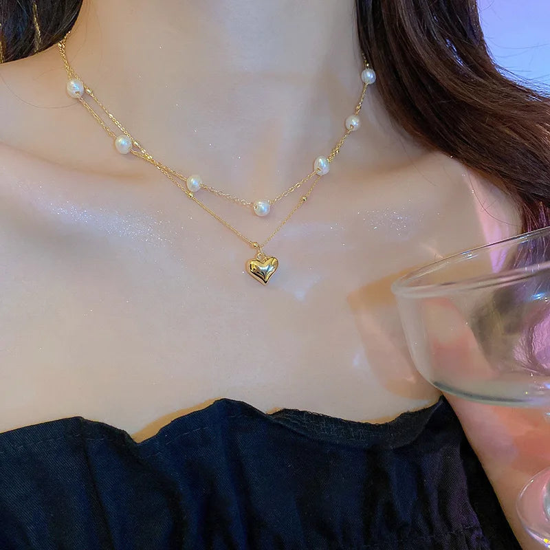 Women's Neck Gold Color Goth Pearl Choker Necklace