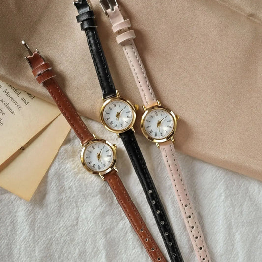 Women Minimalist Small Thin Strap Leather Band Quartz Watches