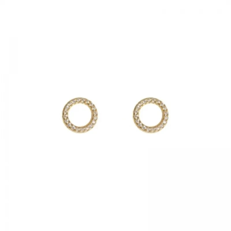 Gold Color Crystal Minimalist and Delicate Small Circle Stud Earrings