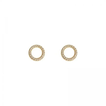 Gold Color Crystal Minimalist and Delicate Small Circle Stud Earrings