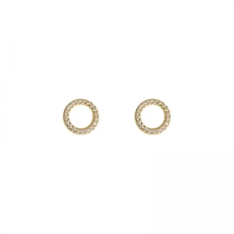 Gold Color Crystal Minimalist and Delicate Small Circle Stud Earrings