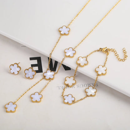 New Designed Gold Plated Stainless Steel 316 Flower Bracelet With Five Leaf Petals  
Women's Luxury Fashion