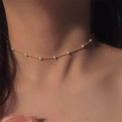 Women's Neck Gold Color Goth Pearl Choker Necklace