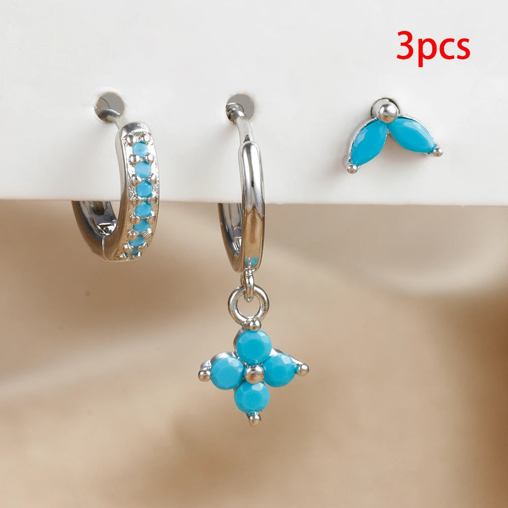 3PCS Stainless Steel Exquisite Zircon Hanging Earrings Set for Women