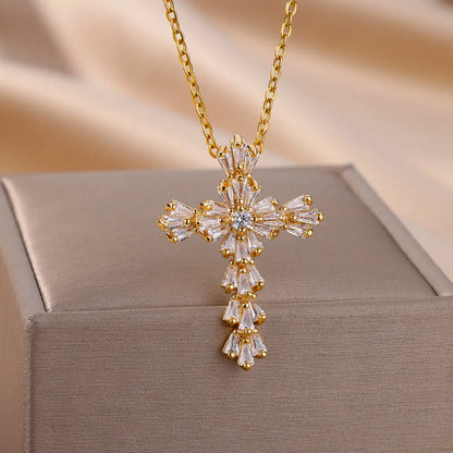 Zircon Cross Necklace For Women