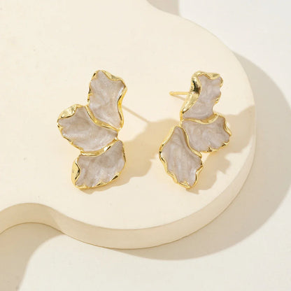 Metal Flower Stud Gold Color Earrings For Women