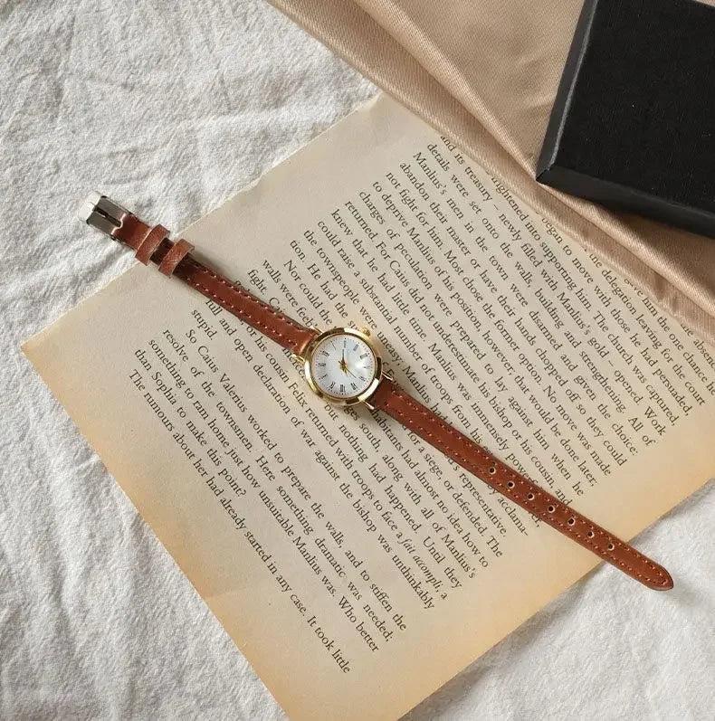 Women Minimalist Small Thin Strap Leather Band Quartz Watches