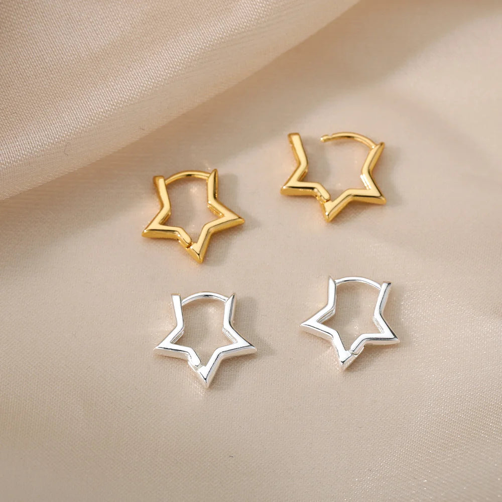 Stainless Steel Star Hoop Earrings For Women