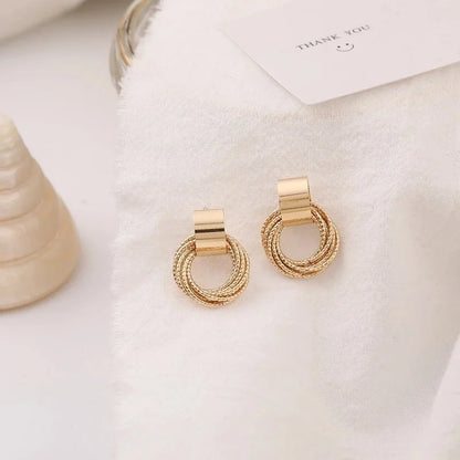 Retro Metal Gold Color Multiple Small Circle Stud Earrings For Women