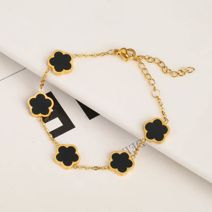 New Designed Gold Plated Stainless Steel 316 Flower Bracelet With Five Leaf Petals  
Women's Luxury Fashion