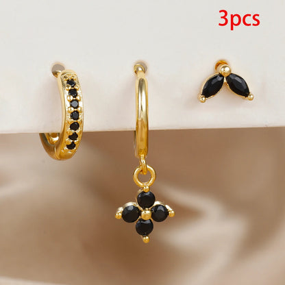 3PCS Stainless Steel Exquisite Zircon Hanging Earrings Set for Women