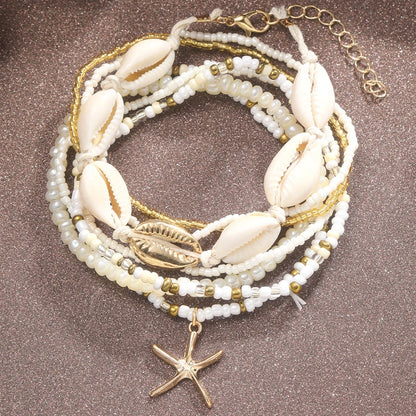 7pc/set Bohemian Starfish Anklet Set For Summer Beach