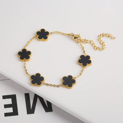 New Designed Gold Plated Stainless Steel 316 Flower Bracelet With Five Leaf Petals  
Women's Luxury Fashion