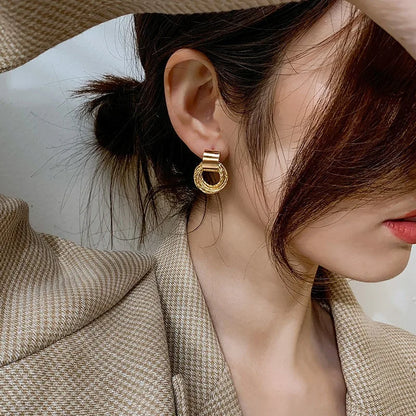 Retro Metal Gold Color Multiple Small Circle Stud Earrings For Women