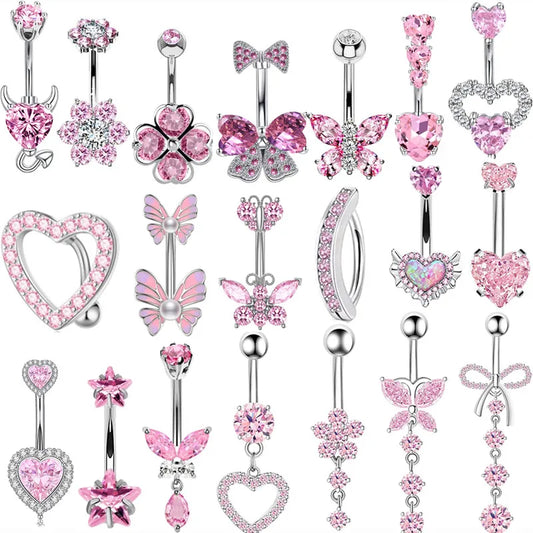 1PCS Pink Crown Belly Button Rings