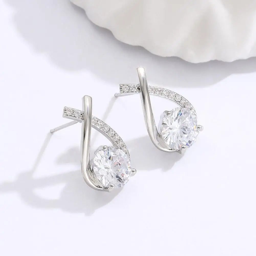 Fashion  Elegant Crystal Cross Stud Earrings For Women