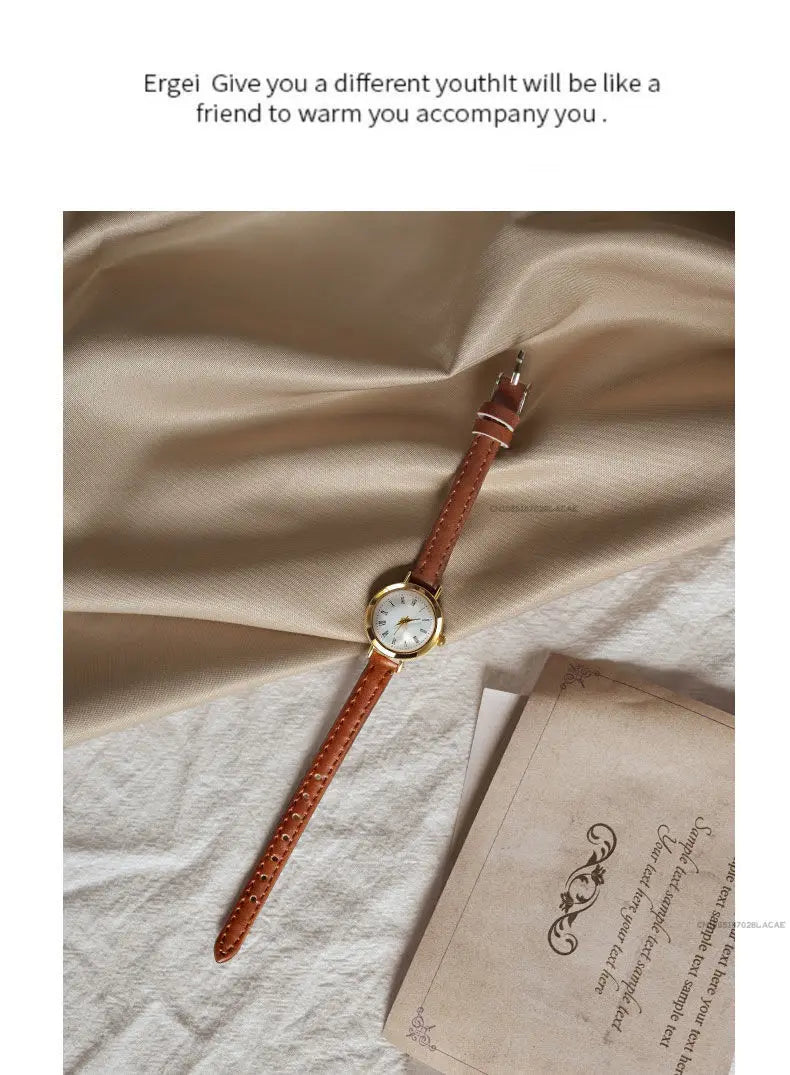 Women Minimalist Small Thin Strap Leather Band Quartz Watches