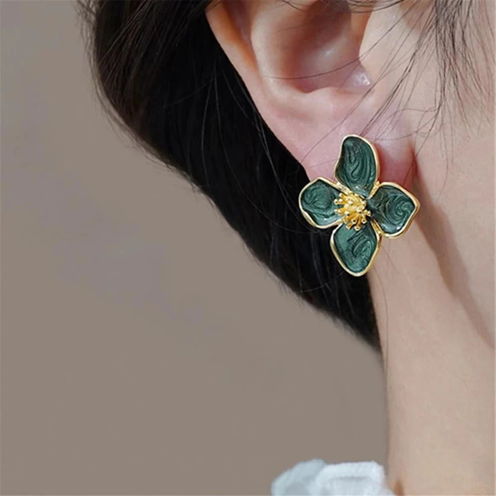 Dropped Glaze Flower Stud Earrings for Women